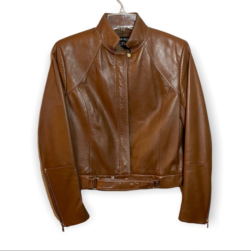 Anne Klein Small Leather Jacket Tan/Cognac